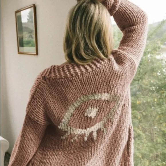 JACKSON ROWE I See You Chunky Cardigan Sweater Women Size Small Zip Dusty Pink - Picture 1 of 12